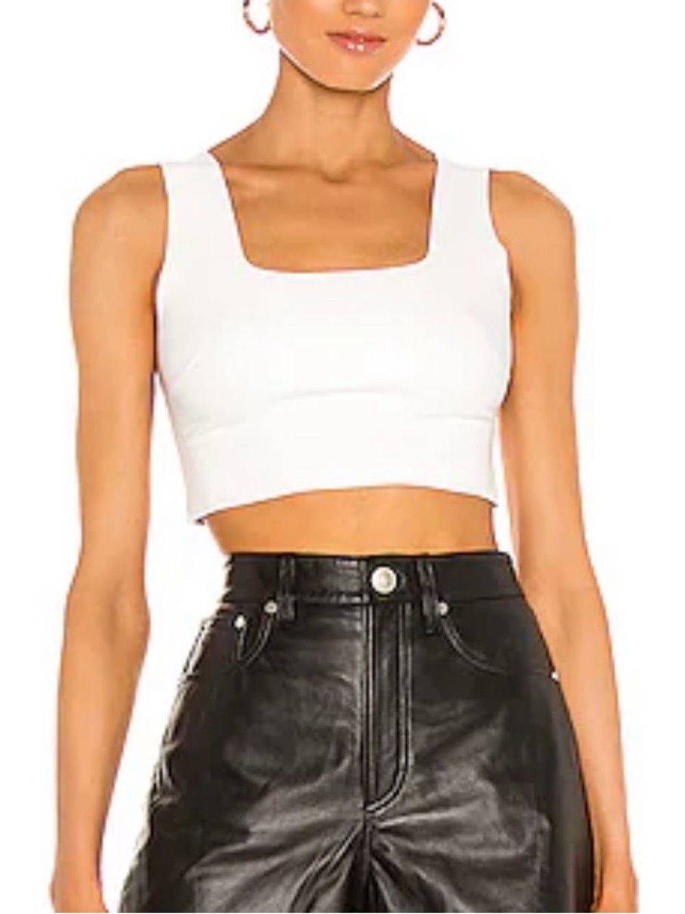 Women’s Faux Leather White Square-Neck Crop Tank Top